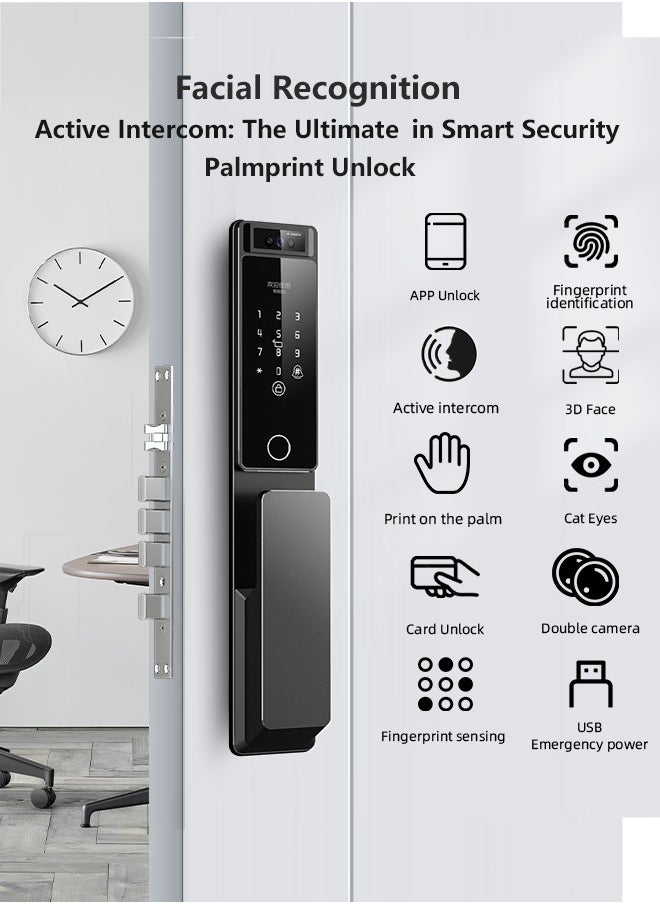 Smart Lock ,Smart Door Lock Palm Print Unlock,Face Recognition Unlock Two way audio, Fingerprint Door Lock ,WiFi Door Lock With 6068 Mortise, Tuya App Control,Durable CNC-Machined Aluminum Alloy