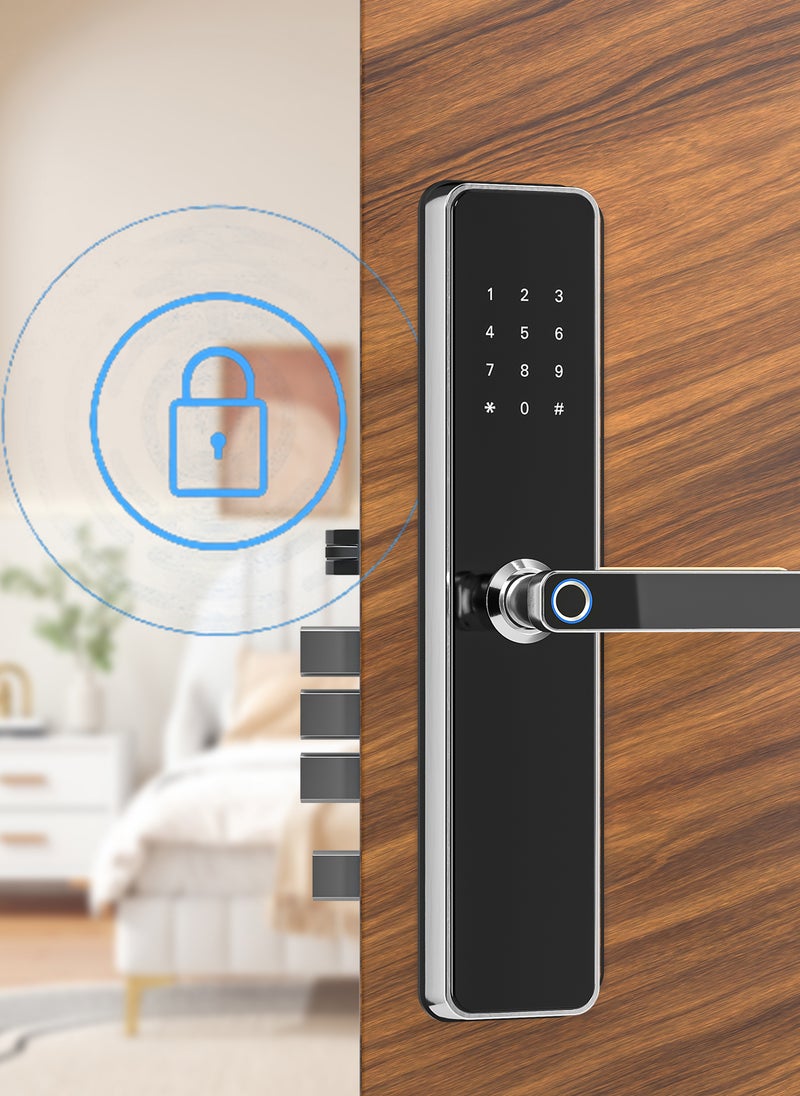 Smart Fingerprint Electronic Door Lock, Fingerprint/Card/Key/Password/Bluetooth, Suitable for Home, Apartment, Office, Hotel