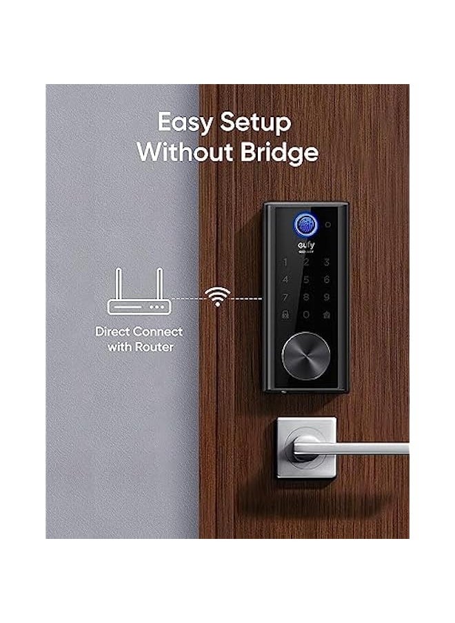 eufy security Smart Lock Touch, Remotely Control with Wi-Fi Bridge, Fingerprint Keyless Entry Door Lock, Bluetooth Electronic Deadbolt, Touchscreen Keypad, BHMA Certified, IP65, Black, (T8510)