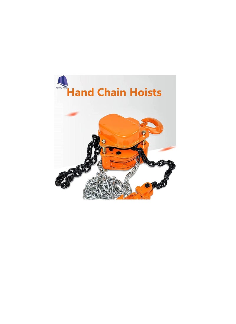 Manual Chain Block Hoist Come Along 1 TON 1100 LBS Cap 3 Metre Lift 2 Heavy Duty Hooks Commercial Grade Steel for Lifting Pulling Construction Building Garage Warehouse Automotive Machinery