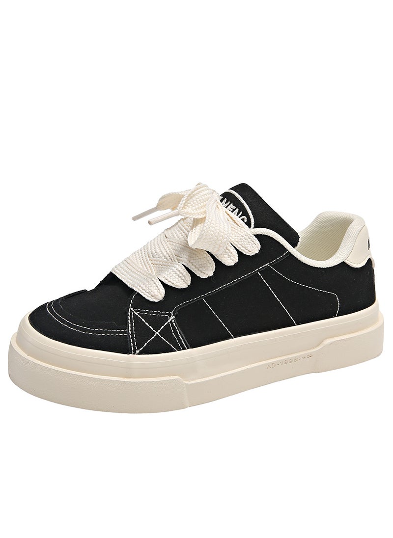 2024 Fashion Canvas Shoes Women Spring Thick Sole Lace-up Black