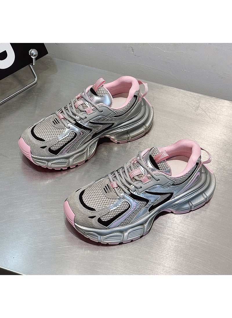 Chunky Dad Sneakers 2024 Silver Fashion Women Casual Shoes Gray powder