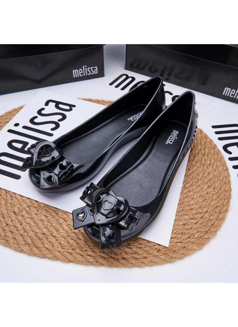 2024 Melissa Jelly Flats with Heart Bow for Women Black