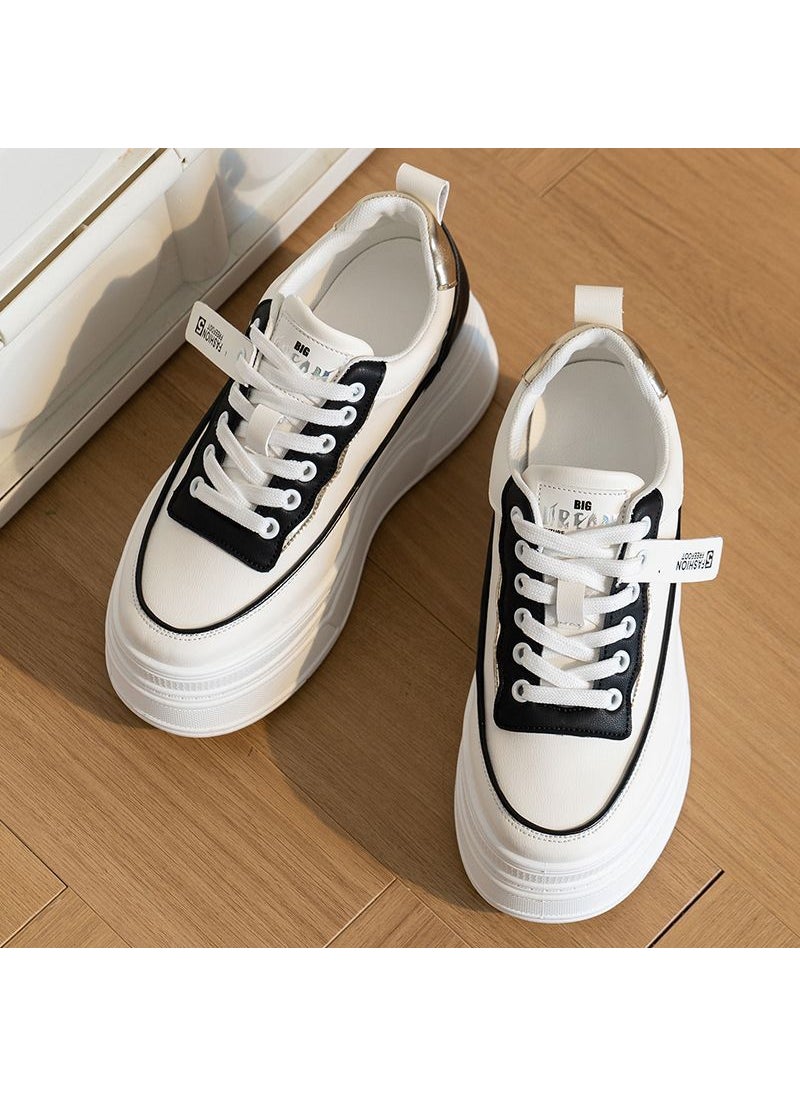 2024 Womens Platform Sneakers 9cm Hidden Height Spring black and white