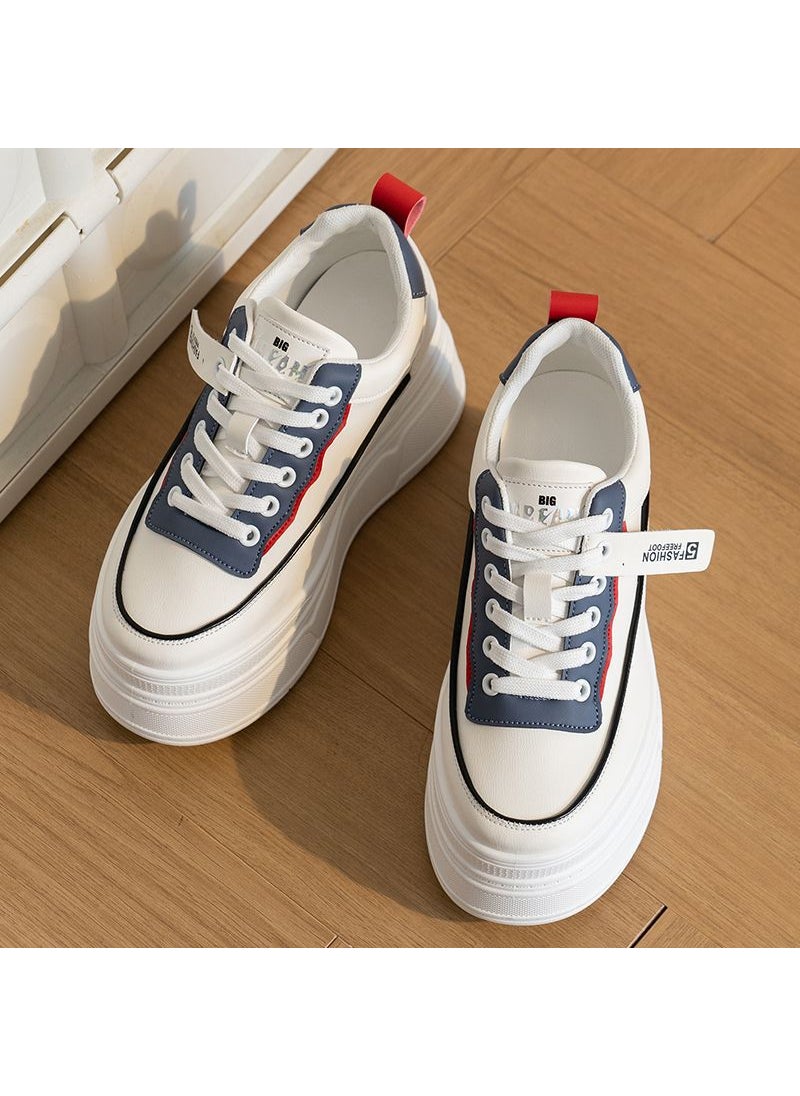 2024 Womens Platform Sneakers 9cm Hidden Height Spring white blue style