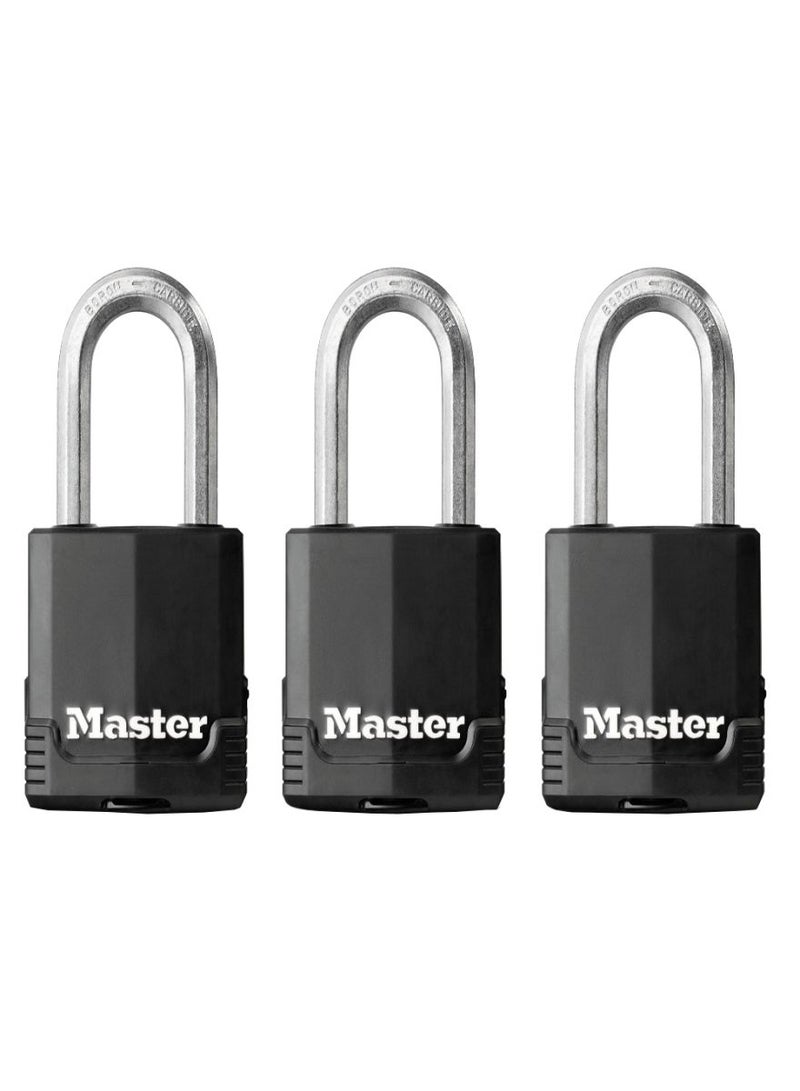 Set Of 3 Excell Covered Laminated Steel Padlocks Black