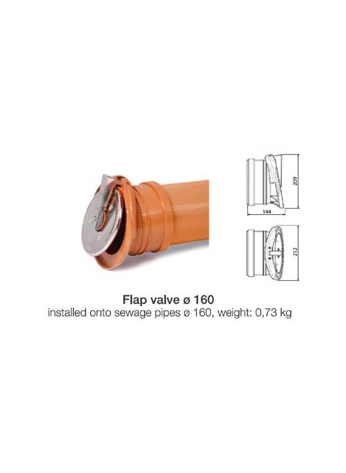 160mm PP Flap Non return Check Valve - Anti Flood - Anti Rats - Stainless Steel Flap