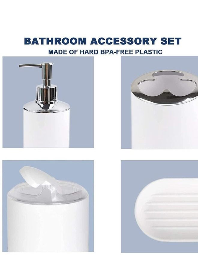 6 Piece Plastic Bathroom Set Accessories, Bathroom Decorative Set Accessories (White)