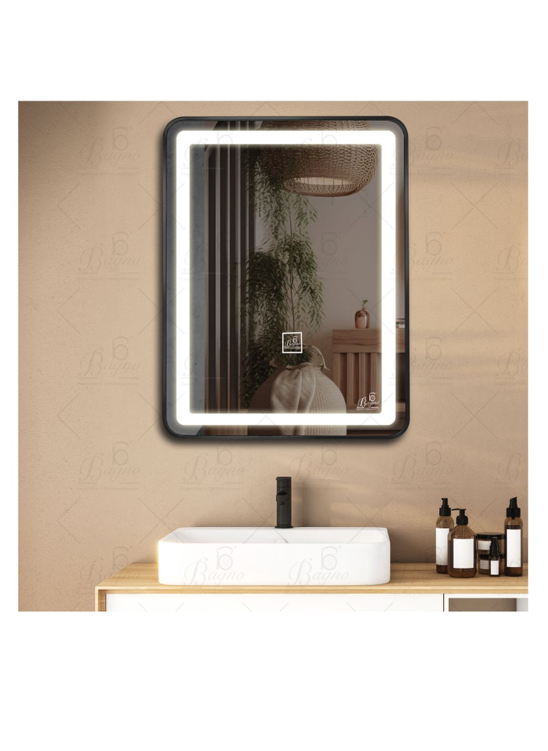 B BAGNO Silver LED Framed Mirror, Black Framed Mirror, premium Quality 80x60cm BML20(Black)