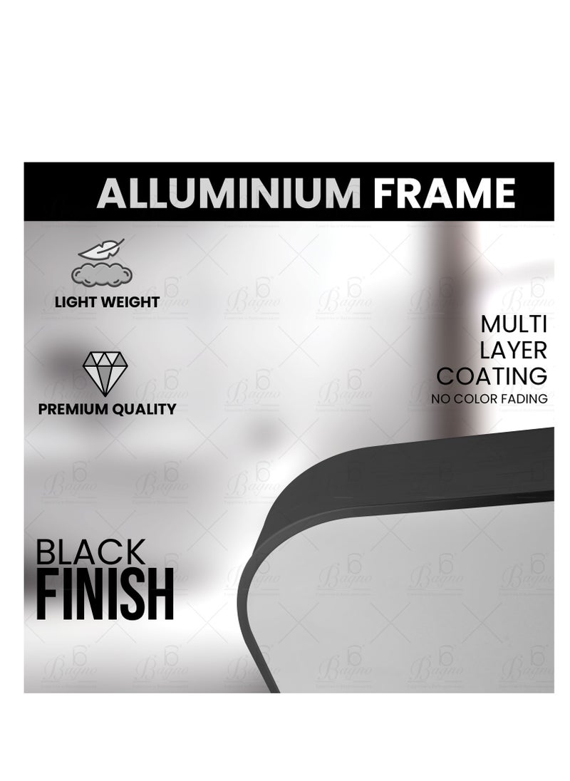 B BAGNO Silver LED Framed Mirror, Black Framed Mirror, premium Quality 80x60cm BML20(Black)