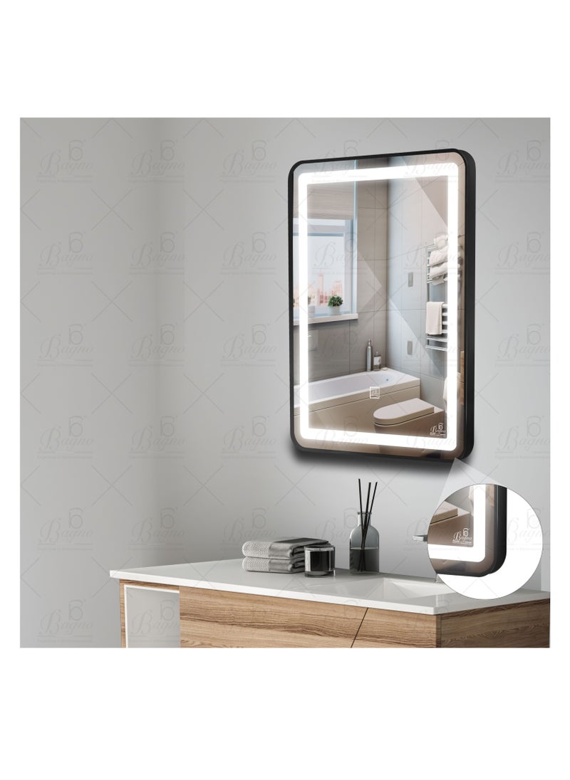 B BAGNO Silver LED Framed Mirror, Black Framed Mirror, premium Quality 80x60cm BML20(Black)