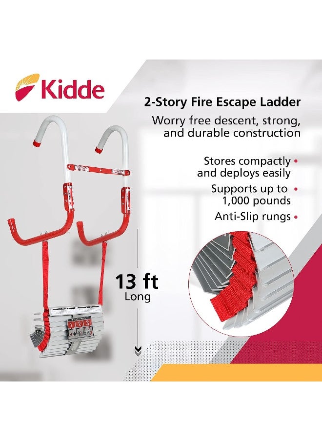 Fire Escape Ladder, 2-Story Rope Ladder, Extends to 13-Feet, Anti-Slip Rungs