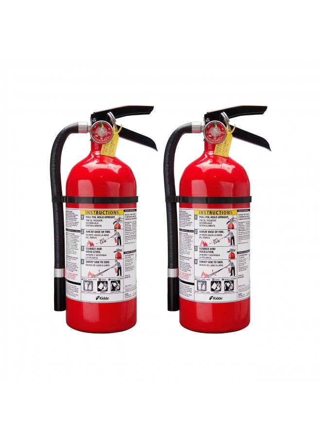 Kidde Pro 210 2A:10-B:C Fire Extinguisher, Rechargeable, Multi-Purpose for Home & Office, 4 lbs., Mounting Bracket Included , Red, 2 Pack