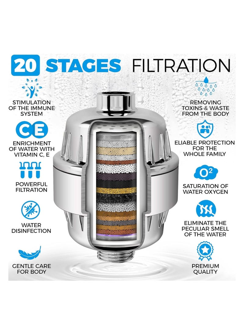 Filtered Shower Head Set 20+3 Stage Shower Filter for Hard Water Removes Chlorine and Harmful Substances - Showerhead Filter High Output