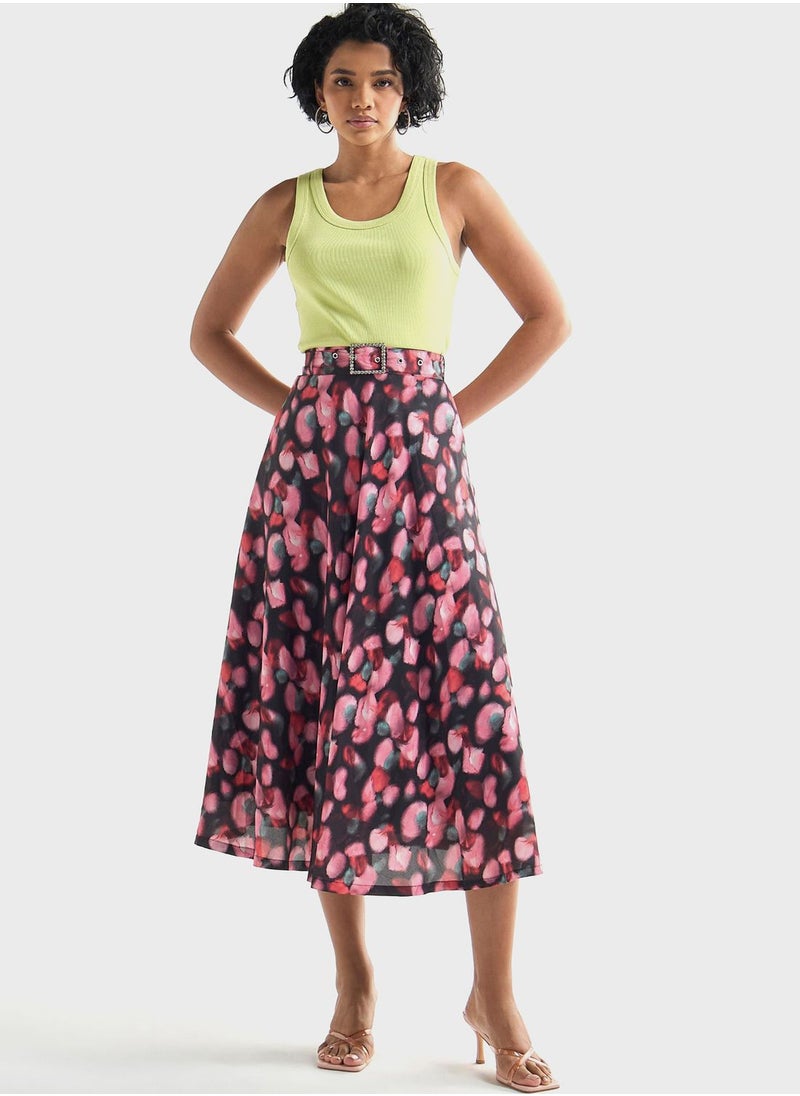 Floral Print Tiered Skirt