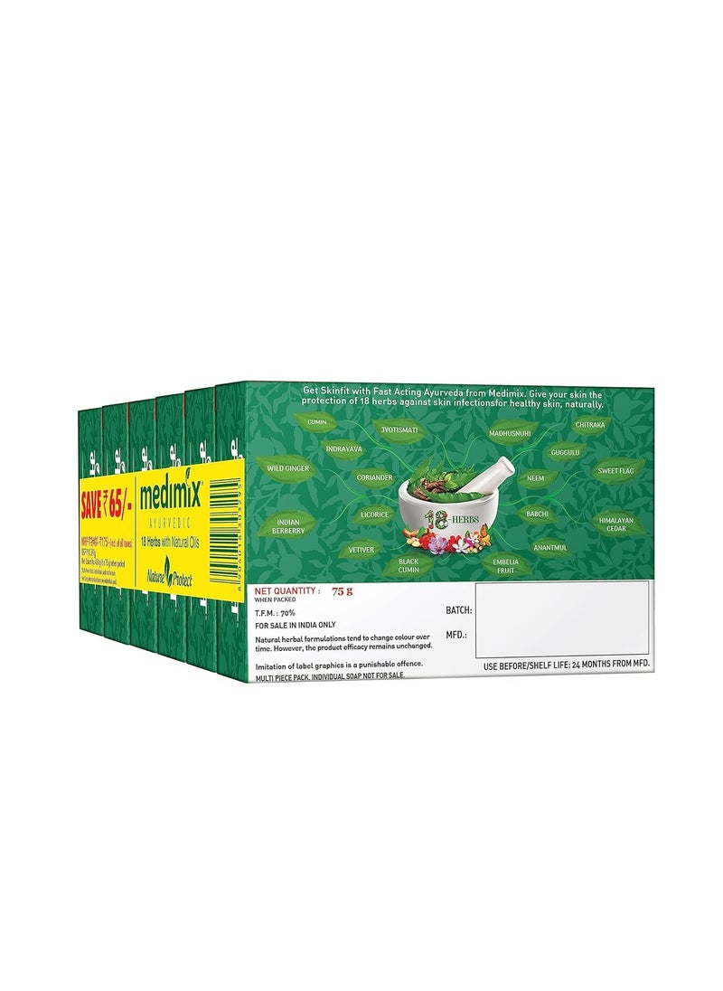 Medimix Ayurvedic Classic 18 Herbs Bathing Soap 75g (Buy 5 Get 1 EXTRA Combo Pack) | Natural Oils For Healthy & Protected Skin | Shop Herbal | Natural | Paraben-free & Sulphate-free | 100% Vegan