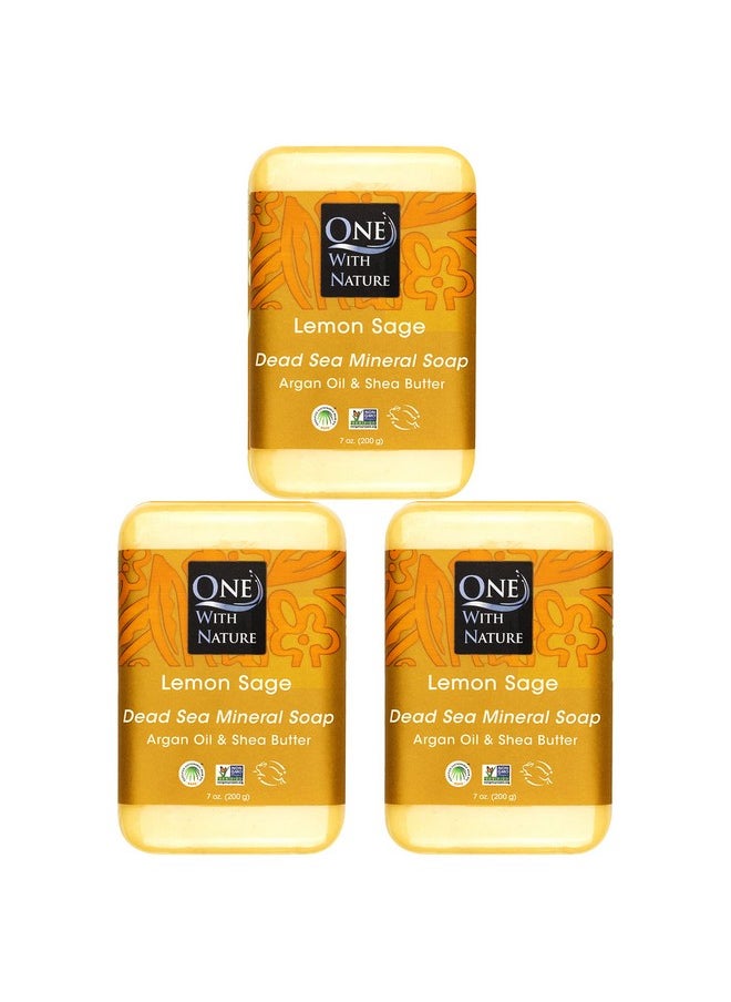 One With Nature Dead Sea Mineral Salt Lemon Sage 7oz Soap 3Pk - Dead Sea Salt Contains Magnesium, Sulfur & 21 Essential Minerals - All Skin Types, Acne, Eczema, Psoriasis, 100% Natural