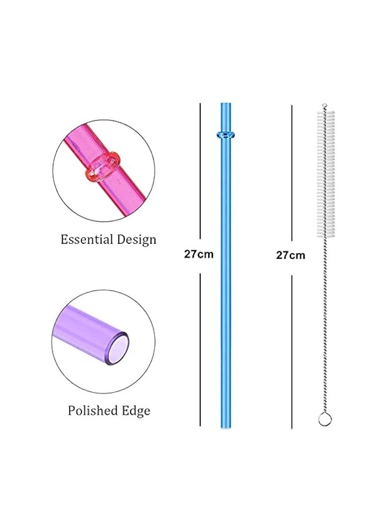 27cm Long Rainbow Colored Reusable  Plastic Replacement Straws for 20 OZ 30 OZ Tumblers, Set of 25 with Cleaning Brush