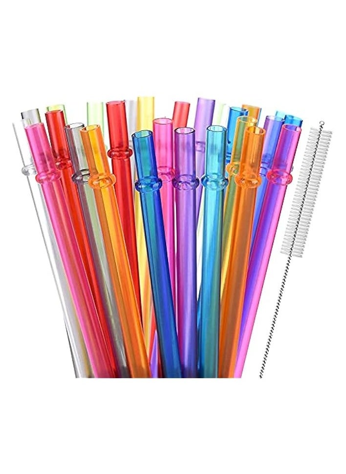 27cm Long Rainbow Colored Reusable  Plastic Replacement Straws for 20 OZ 30 OZ Tumblers, Set of 25 with Cleaning Brush