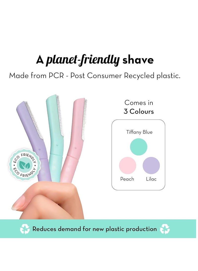 Plush Flawless Reusable Face Razor for Women (Pack of 3) | Mini Face & Eyebrow Razor with Single German Steel Blade | Painless Hair Removal for Upper Lips, Forehead, Sideburns | Prevents Razor Burns