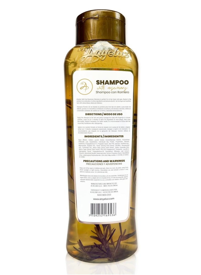 Anyeluz - Rosemary Shampoo | Promotes Hair Growth | Cleanses and Reduces Oiliness | For all Hair Types | Natural Extracts | Salt and Paraben Free