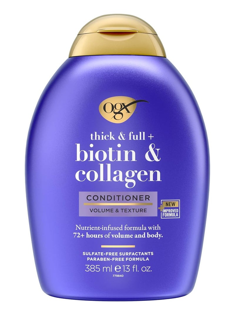 OGX Thick & Full + Biotin & Collagen Volumizing Conditioner, Nutrient-Infused Conditioner with Vitamin B7 Biotin Gives Hair Volume & Body for 72+ Hours, Sulfate-Free Surfactants, 13 fl. Oz