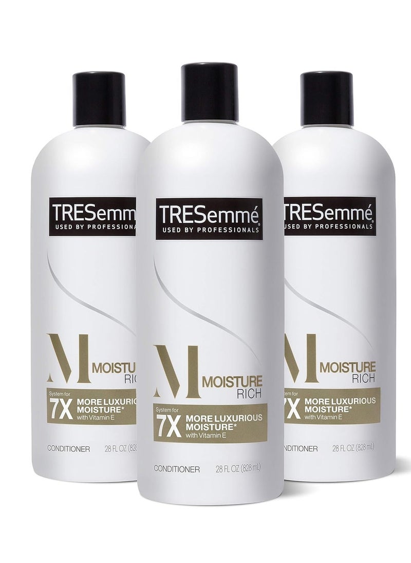 TRESemmé Conditioner Moisture Rich 3 Count for Dry Hair Professional Quality Salon-Healthy Look and Shine Moisture Rich Formulated with Vitamin E and Biotin 28 oz