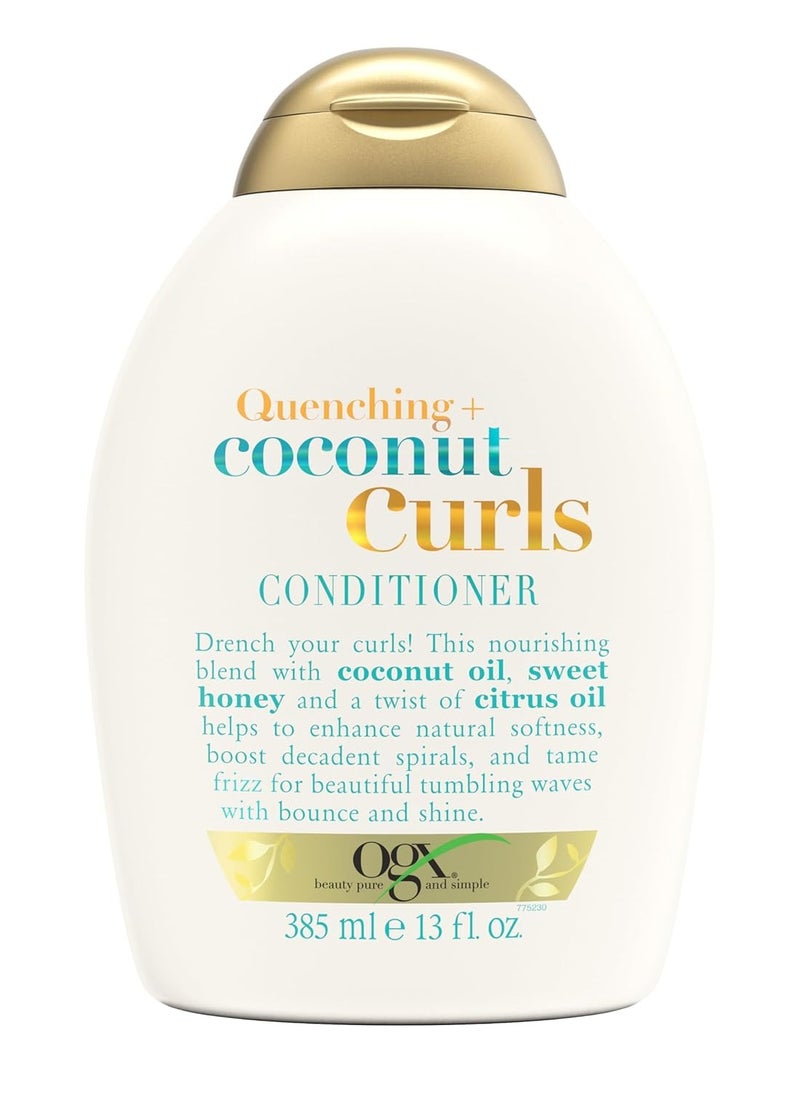 OGX Quenching + Coconut Curls Curl-Defining Conditioner, Nourishing Curly Hair Conditioner with Coconut /Citrus Oil & Honey, Paraben-Free with Sulfate-Free Surfactants, 13oz