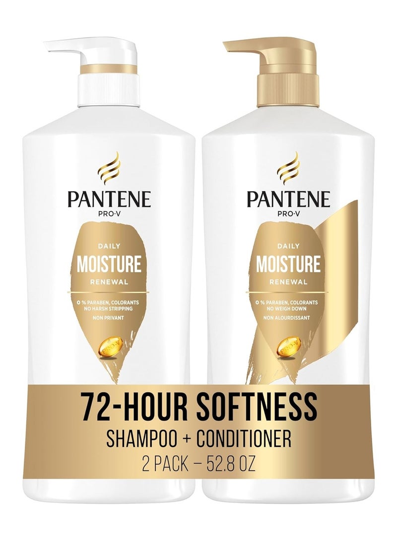 Pantene Shampoo & Conditioner Set, Daily Moisture Renewal with Pro-V Nutrients for Dry, Color-Treated Hair, Long-Lasting Hydration & Nourishment, 27.7 Fl Oz Each, 2-Pack + Miracle Rescue Shot (0.5 Oz)