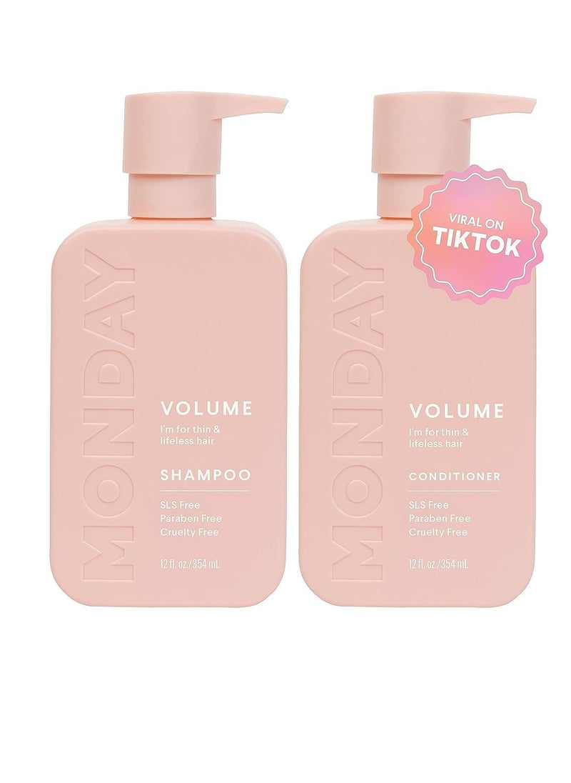 MONDAY HAIRCARE Volume Shampoo + Conditioner Set (2 Pack) 12oz Each for Thin, Fine, and Oily Hair, Made from Coconut Oil, Ginger Extract, & Vitamin E, 100% Recyclable Bottles