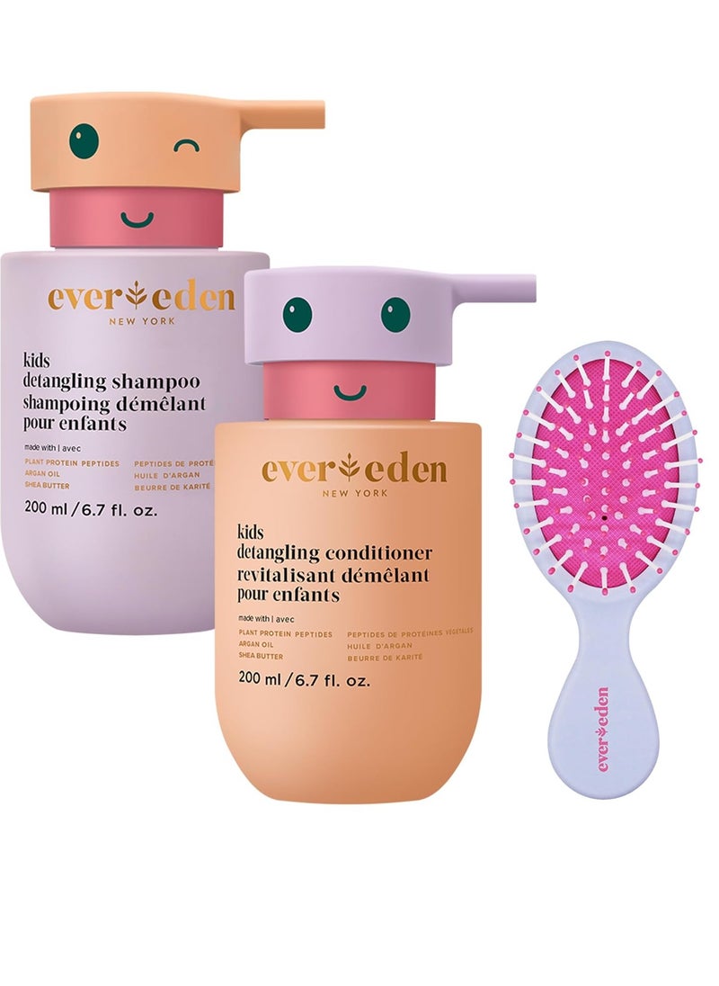 Evereden Happy Hair Duo for Kids: Vegan Shampoo and Conditioner Set with Detangler Brush - Strengthens & Smooths All Hair Types