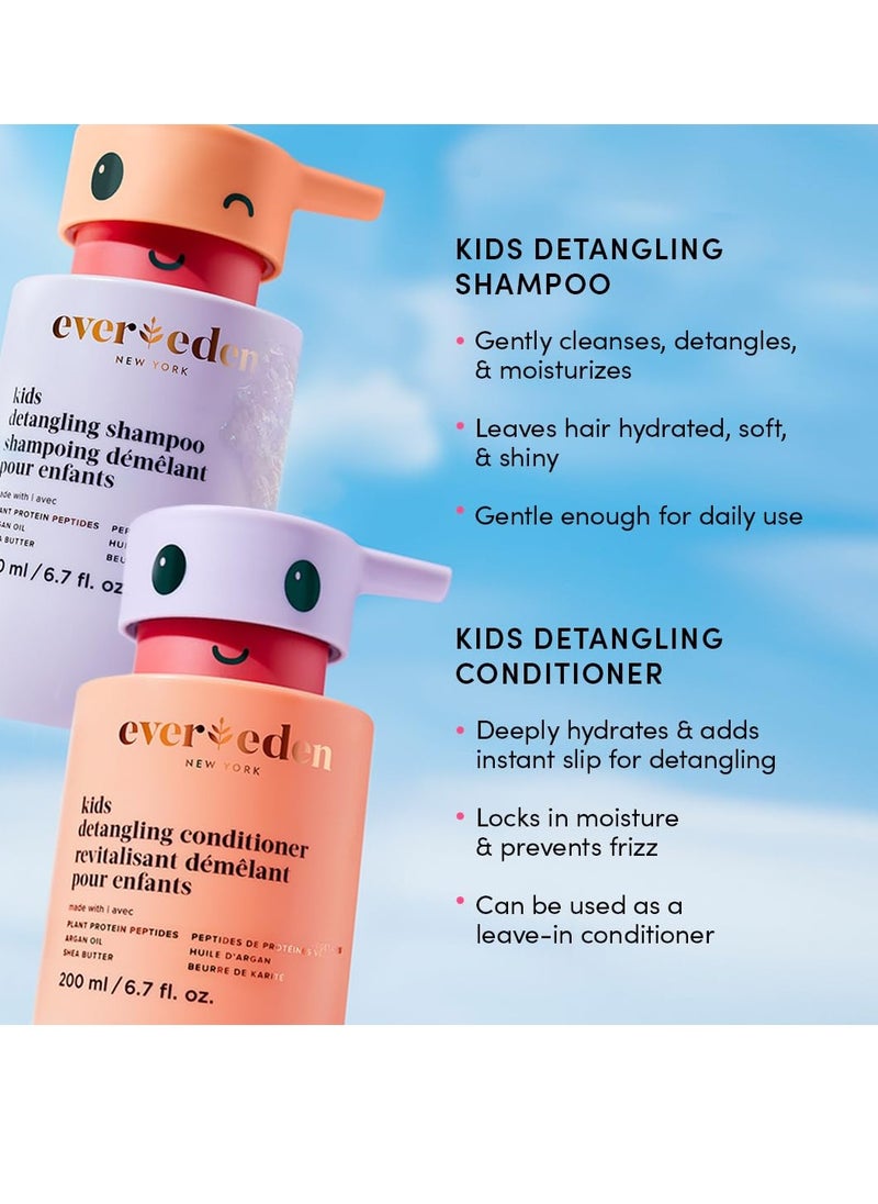 Evereden Happy Hair Duo for Kids: Vegan Shampoo and Conditioner Set with Detangler Brush - Strengthens & Smooths All Hair Types