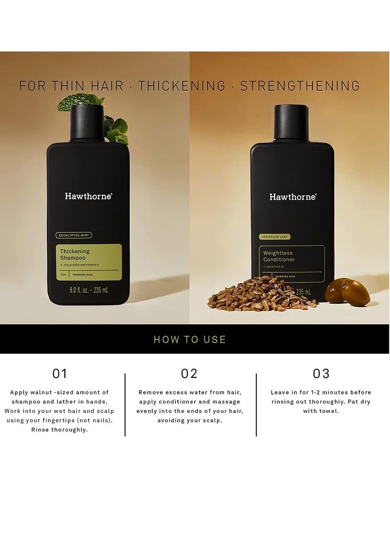 Hawthorne Men's Thickening Shampoo and Conditioner Hair Set. Includes Thickening Shampoo and Weightless Conditioner. Sulfate Free, Paraben Free. 8 Fl Oz Each.