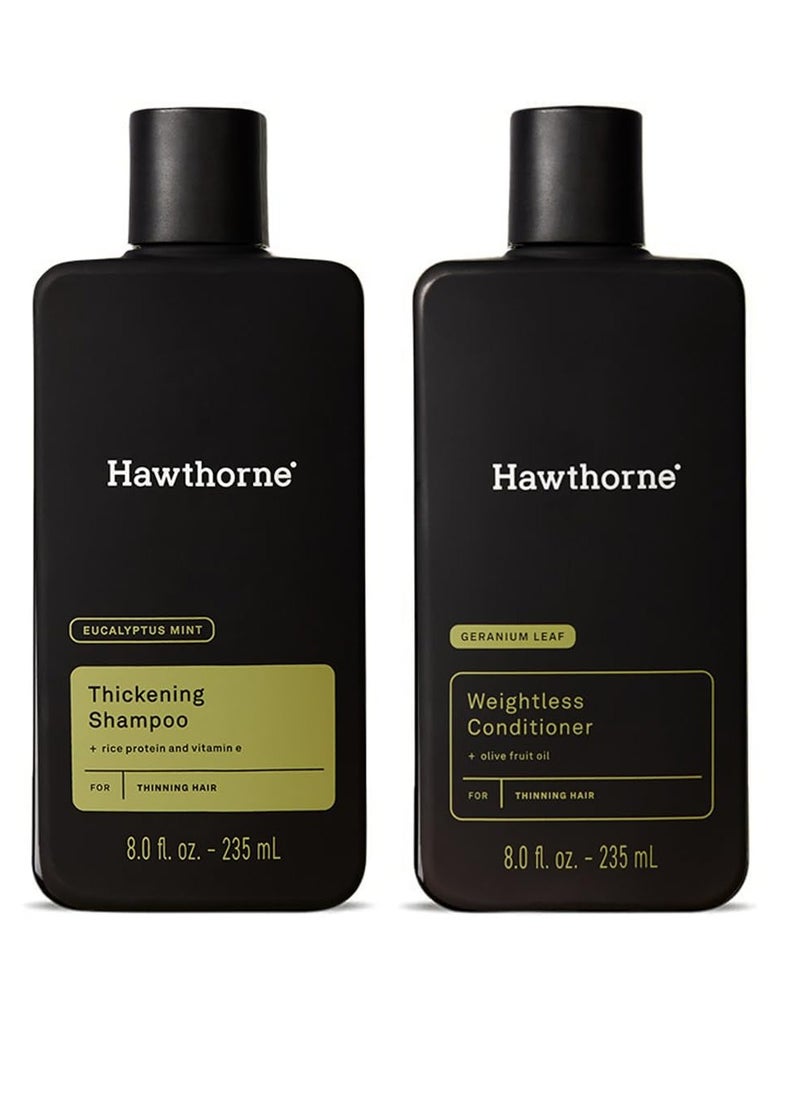 Hawthorne Men's Thickening Shampoo and Conditioner Hair Set. Includes Thickening Shampoo and Weightless Conditioner. Sulfate Free, Paraben Free. 8 Fl Oz Each.