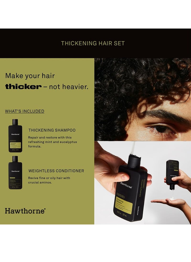 Hawthorne Men's Thickening Shampoo and Conditioner Hair Set. Includes Thickening Shampoo and Weightless Conditioner. Sulfate Free, Paraben Free. 8 Fl Oz Each.