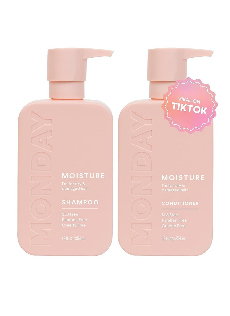 MONDAY HAIRCARE Moisture Shampoo + Conditioner Set for Dry, Coarse, Stressed, Coily & Curly Hair, Made from Coconut Oil, Rice Protein, Shea Butter, & Vitamin E, All-Natural, 12 Fl Oz (Pack of 2)