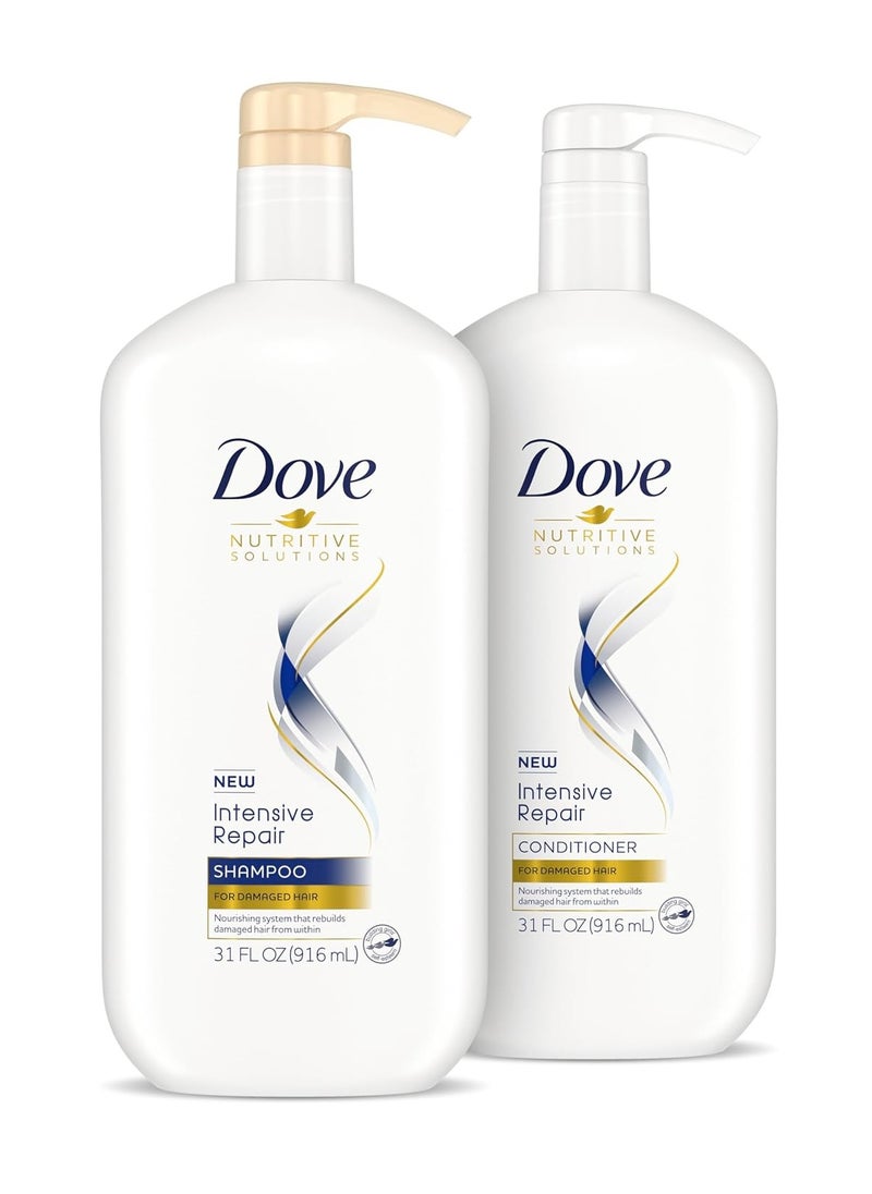 Dove Nutritive Solutions Strengthening Shampoo and Conditioner with Pump Intensive Repair 2 Count for Damaged Hair Dry Hair Shampoo and Deep Conditioner Formulas with Keratin Actives 31 oz