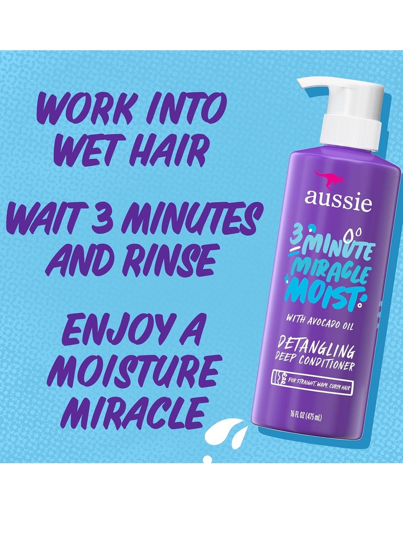 Aussie Miracle Moist Shampoo and Conditioner with 3 Minute Miracle Deep Conditioner, Avocado & Jojoba Oil, Paraben-Free, Moisturizes & Detangles, All Hair Types, Citrus Floral Scent, 3 Pack 68.4 Fl Oz