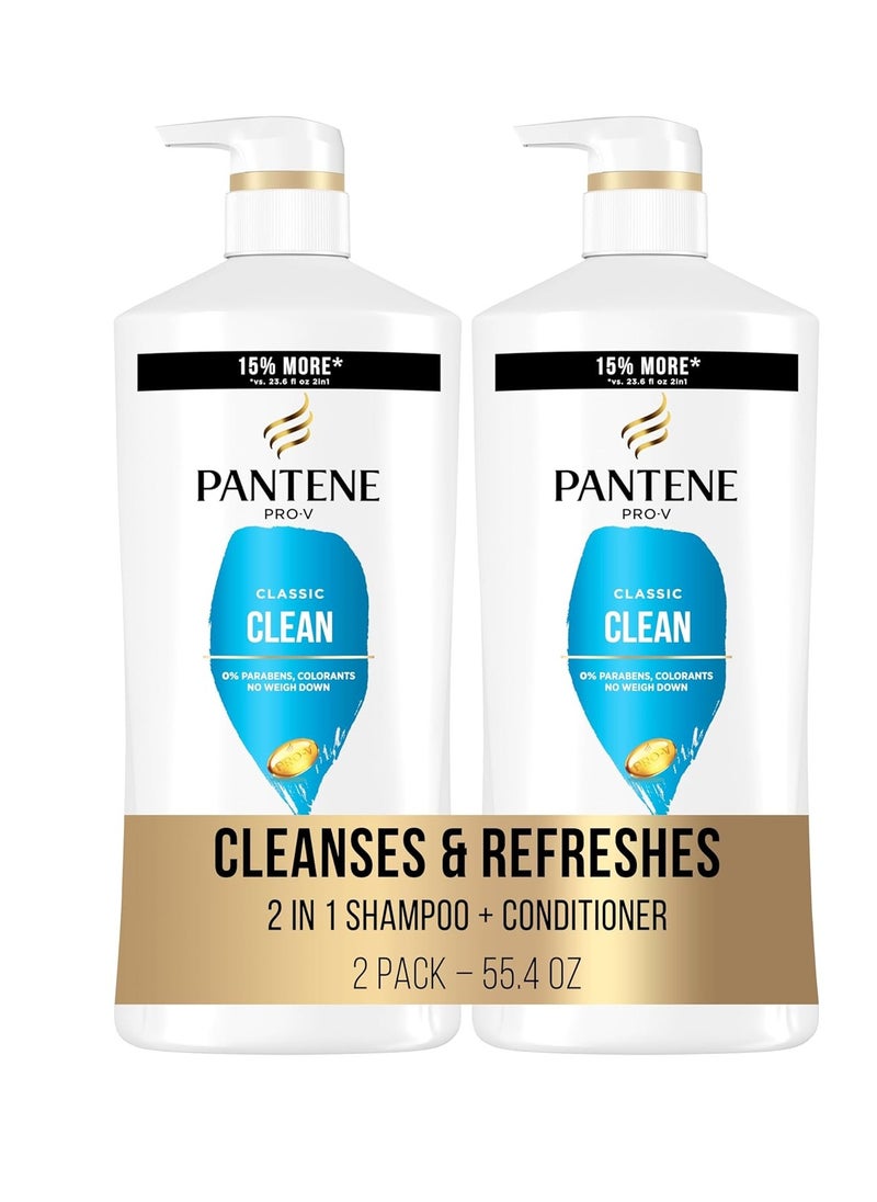 Pantene Classic Clean 2-in-1 Shampoo and Conditioner Set with Hair Treatment, Pro-V Nutrients for Dry, Color-Treated Hair, Long-Lasting Nourishment & Hydration Antioxidant-Rich,27.7 Fl Oz Each, 2 Pack