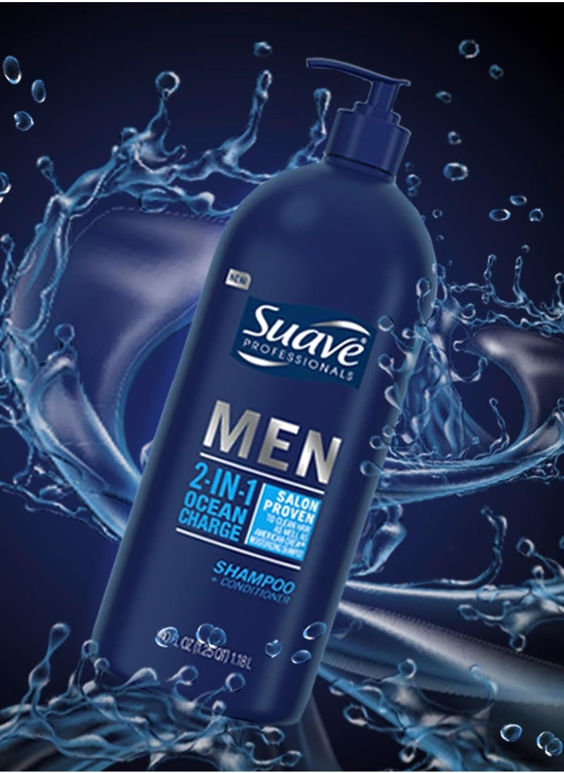 Suave Men Shampoo and Conditioner 2 in 1 Ocean Charge Refreshing, Cleanse and Conditions Hair, 40 oz Pack of 3