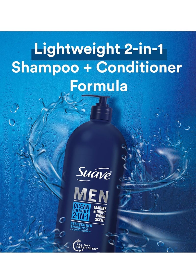 Suave Men Shampoo and Conditioner 2 in 1 Ocean Charge Refreshing, Cleanse and Conditions Hair, 40 oz Pack of 3