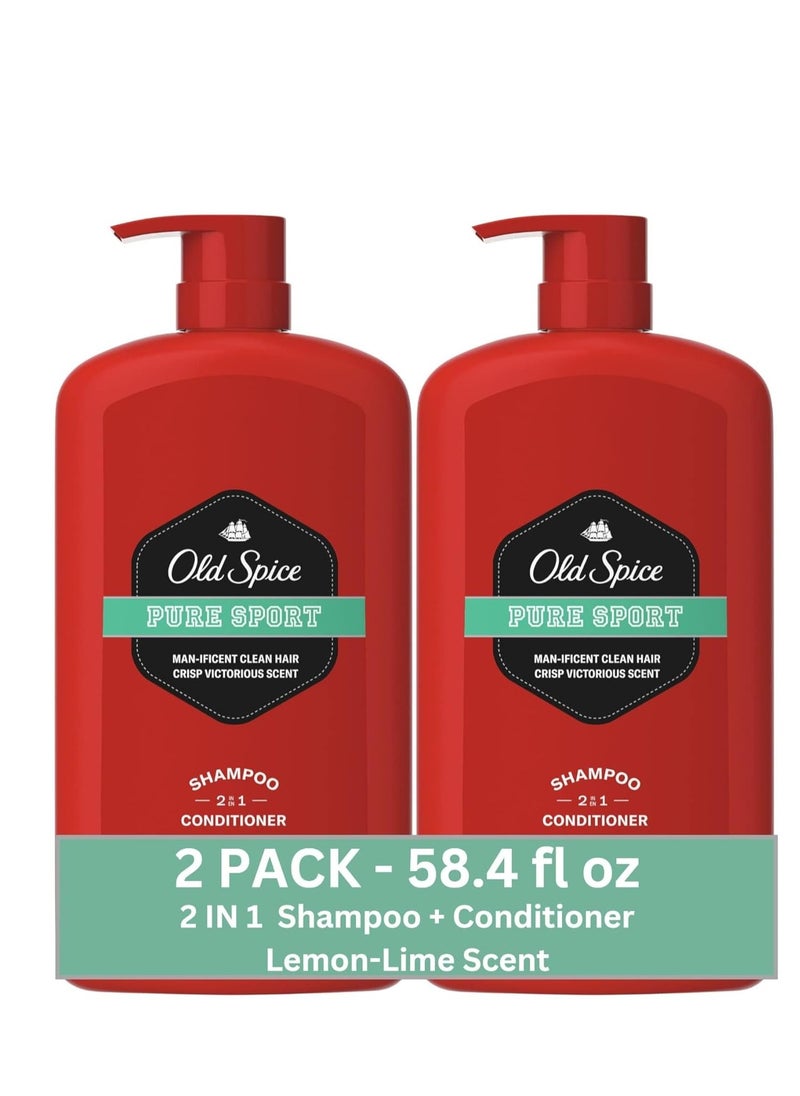 Old Spice Pure Sport 2in1 Shampoo and Conditioner for Men, Twin Pack, Lemon, 58.4 Fl Oz