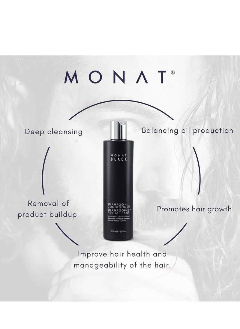 MONAT Black Shampoo + Conditioner - Mens Shampoo and Conditioner 2 in 1 Black Hair Care. A 2-in-1 Shampoo Conditioner Formulated for Optimal Hair Health In One Step. - Net Wt. 237 ml / 8.0 fl. oz.