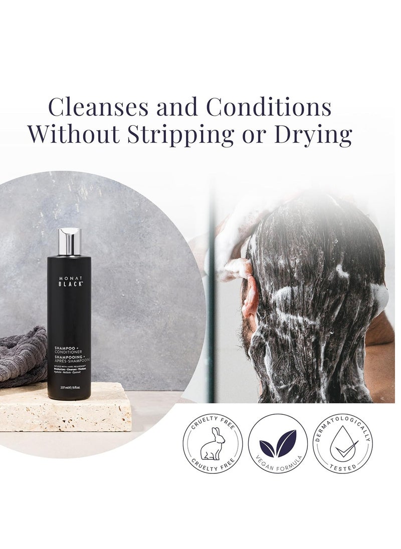 MONAT Black Shampoo + Conditioner - Mens Shampoo and Conditioner 2 in 1 Black Hair Care. A 2-in-1 Shampoo Conditioner Formulated for Optimal Hair Health In One Step. - Net Wt. 237 ml / 8.0 fl. oz.