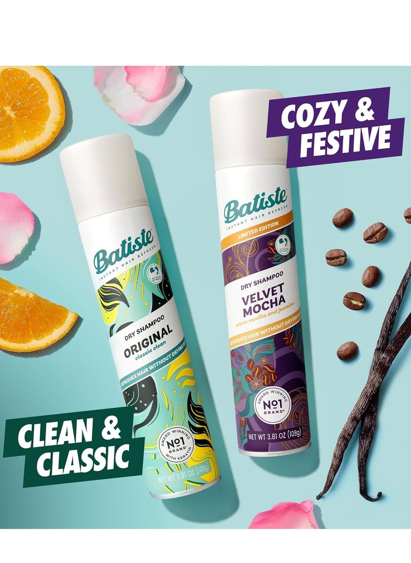 Batiste Dry Shampoo Limited Edition Holiday Gift Set Duo, Velvet Mocha & Original Scent, Refreshes Hair, Removes Oil & Grease, 7.62 Oz, 2 Pack