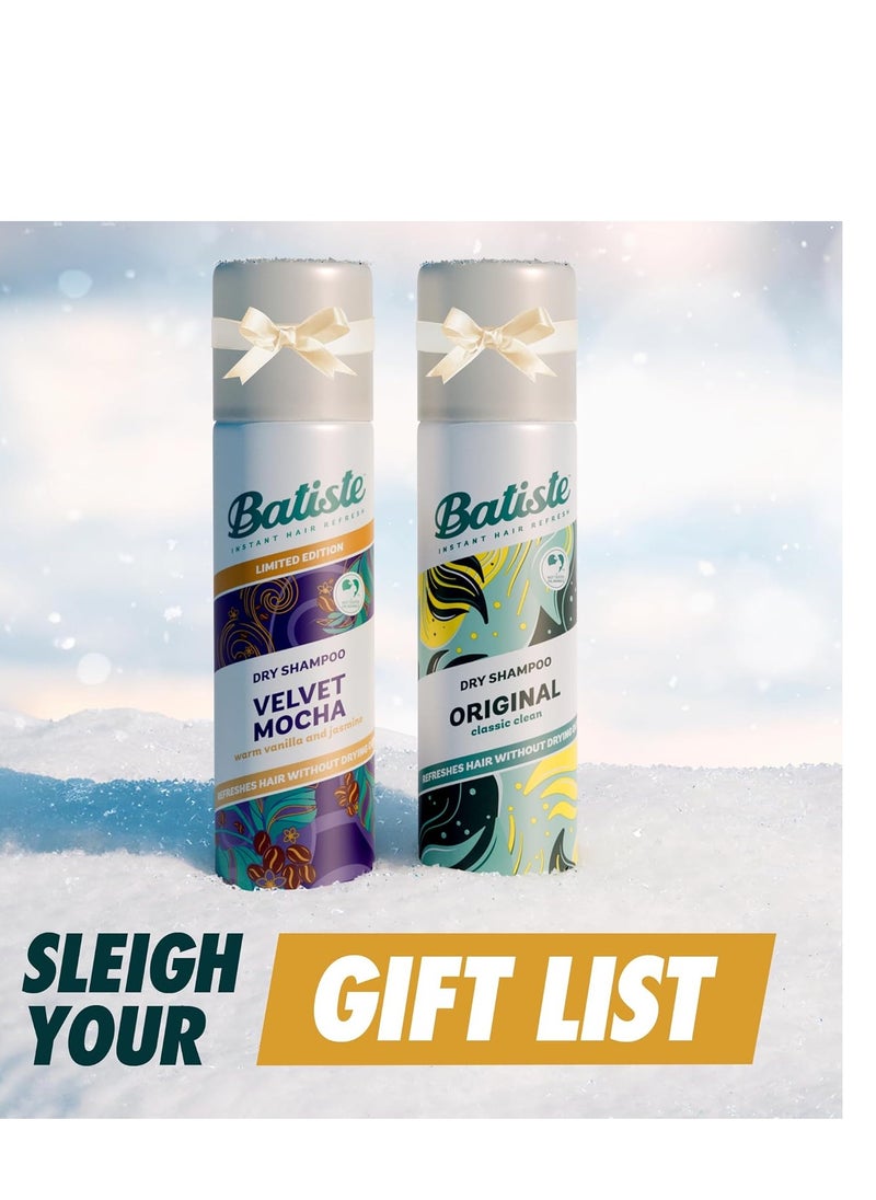 Batiste Dry Shampoo Limited Edition Holiday Gift Set Duo, Velvet Mocha & Original Scent, Refreshes Hair, Removes Oil & Grease, 7.62 Oz, 2 Pack