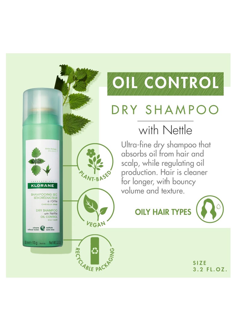 Klorane Dry Shampoo with Nettle for Oily Hair and Scalp, Regulates Oil Production, Paraben & Sulfate-Free