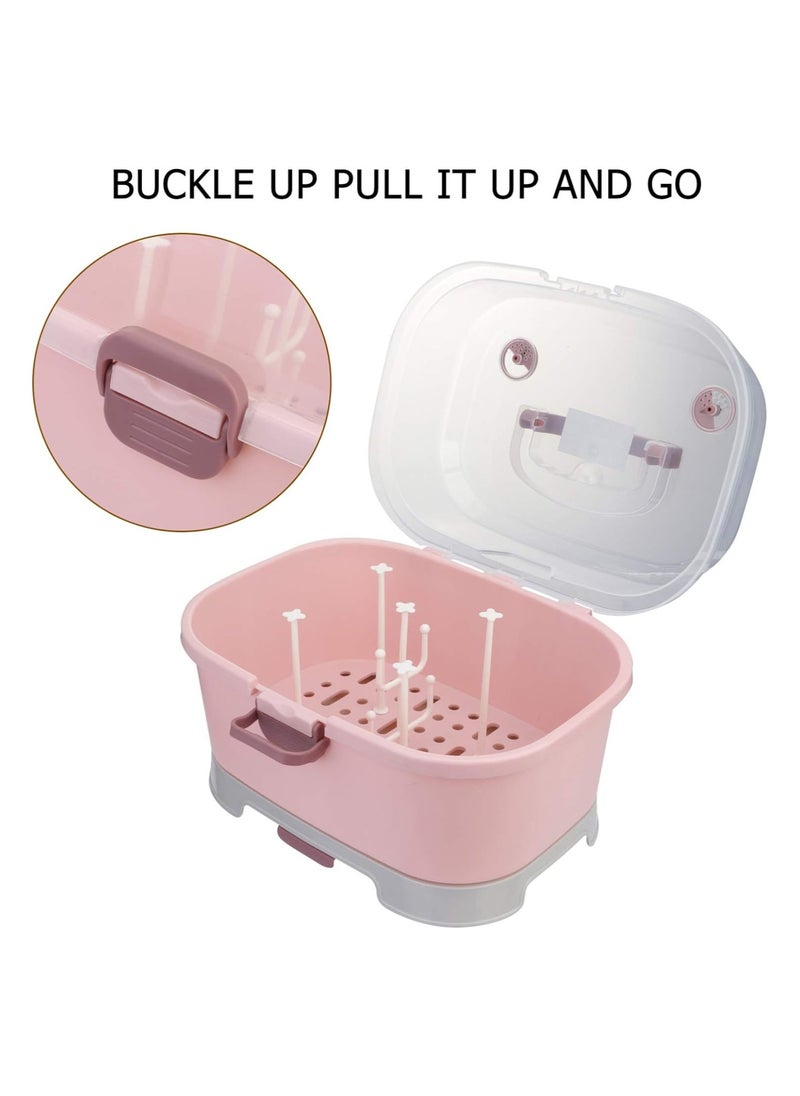 Baby Bottle Drying Rack with Cover Portable Nursing Bottle Storage Box Baby Bottle Holder Dinnerware Organizer