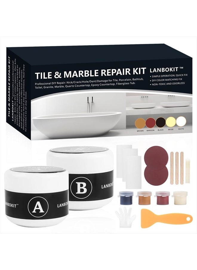 Tile, Granite and Marble Repair Kit(Color Match), 3.7 OZ Tub and Fiberglass Shower Repair Kit with Strong Adhesion, Porcelain Stone Repair Kit for Cracks, Holes, Chips, Scratches, Dents