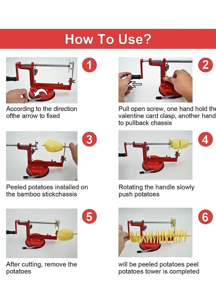 Potatoes Cutter Fries Cutter for Potatoes Tornado Potato Chips Spiral Cutter Manual Stainless Steel Spiral Potato Cutter Twisted Potato Slicer Kitchen Accessories Cooking Tools